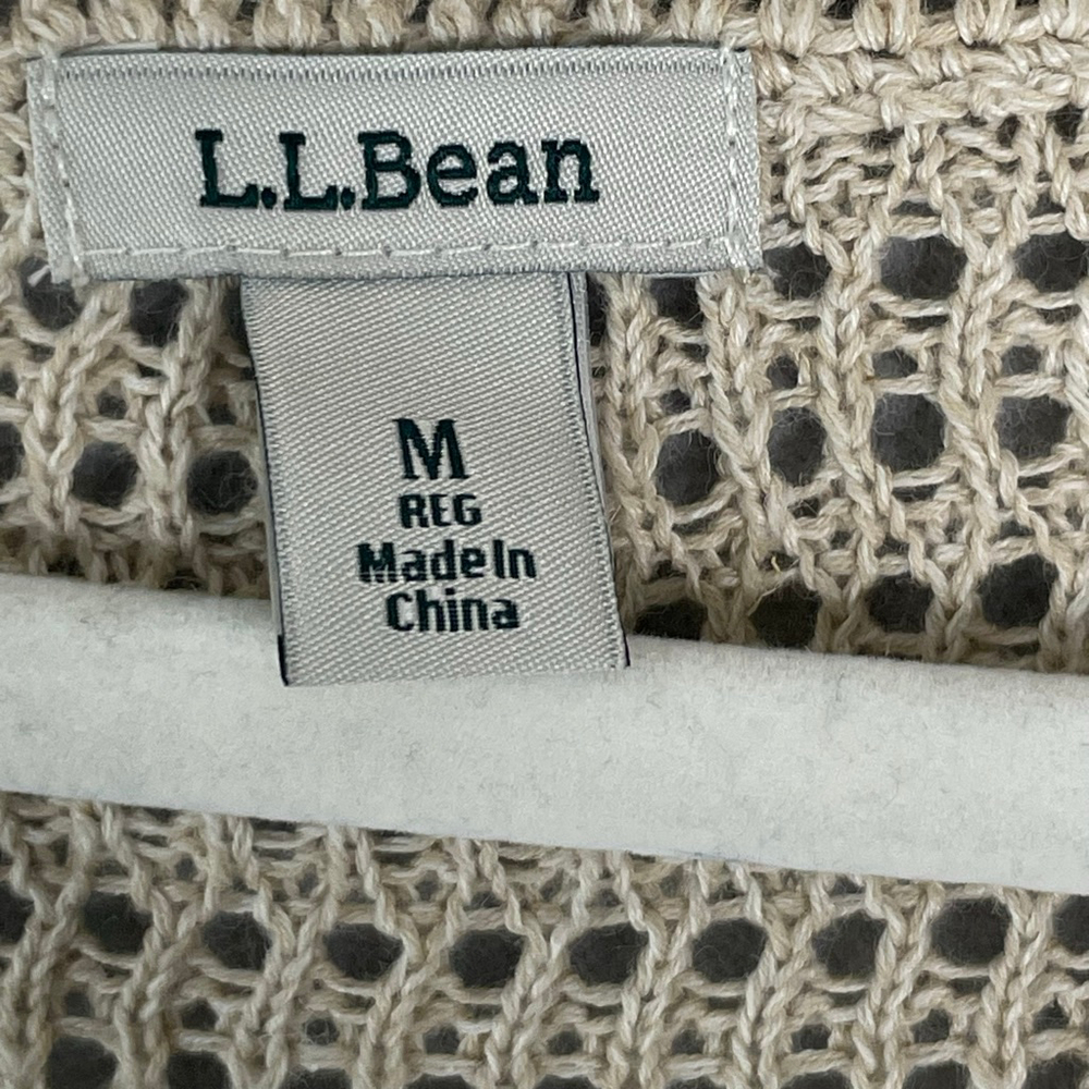 LL Bean Linen Cotton Open Knit Cardigan Beige Women Medium - Picture 5 of 10